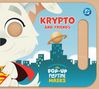 "Krypto and Friends"; "Matthew Reinhart’s Pop-Up Playtime Masks". Illustration eines Hundes mit Superman-Cape., Buch