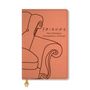 "F.R.I.E.N.D.S The Ultimate Companion Journal." Illustration eines Sofas auf braunem Einband., Buch