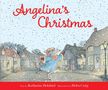 "Angelina's Christmas" in roter Schrift. Illustration: Eine Maus in Winterkleidung läuft auf einer verschneiten Straße vor Häusern.