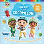 „All Day with CoComelon!“, „Five Books in One!“. Drei lachende Kinder fahren Roller, umgeben von bunten Symbolen.