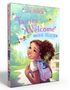 „Fairies Welcome: Magical Collection“ von Bea Jackson; lächelndes Kind mit Rucksack und Feenillustrationen., Buch