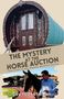 "The Mystery at the Horse Auction" steht auf einem Buchcover. Illustrativ ein Pferdewagen, ein Mann führt ein Pferd., Buch