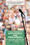 Ein schwarzes Mikrofon vor einer großen, unscharfen Menschenmenge. Texte: "CONTEMPORARY DEBATES", "HATE SPEECH AND FREE SPEECH", "EXAMINING THE FACTS", "LORI COX HAN"., Buch