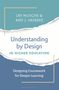 Oben stehen die Namen Jay McTighe und Amy J. Heineke. Der Titel darunter lautet: Understanding by Design in Higher Education. Darunter steht: Designing Coursework for Deeper Learning. Das Design zeigt zerrissenes Papier in Blau- und Weißtönen mit gelben Linien.