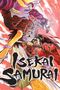 „Samurai in Another World, volume four“. Dynamische Manga-Illustration mit kämpfendem Krieger in rotem Gewand., Buch