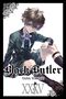 „Black Butler, Yana Toboso, XXXV“. Junge in Schuluniform, sitzt mit ernstem Blick, trägt Kniestrümpfe und hält Blumen., Buch