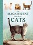 „THE MAGNIFICENT BOOK OF CATS“. Illustration mit Katzen auf einer Baumstumpf-Szene, stilvoll platziert.