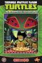 "TEENAGE MUTANT NINJA TURTLES: NEW ANIMATED ADVENTURES." Comic-Stil: Vier Schildkröten essen Pizza vor einem Monster., Buch