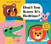 „Don’t You Know It’s Bedtime?“ mit bunter Illustration von Tieren: Bär, Maus, Krokodil, Löwe.