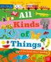 „All Kinds of Things: A first book about sorting“. Verschiedene Fahrzeuge, Tiere, Instrumente und Früchte sind als Illustrationen dargestellt.