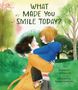 "What made you smile today?" Zärtliche Umarmung zwischen einer Frau im gelben Mantel und einem Kind im blauen Pullover., Buch