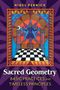 "Sacred Geometry" Illustration mit buntem geometrischem Muster, Symbolen und einem Mann in Pose., Buch