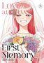 "Love at First Memory" und "5" sind sichtbar. Eine lächelnde Frau in einem Brautkleid hält einen Blumenstrauß., Buch