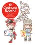 "Cells at Work! I'm Not Scared of Shots!" ist groß in einem roten Kreis geschrieben. Drei niedliche Figuren in Uniformen., Buch