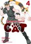 „Cells at Work! CAT“ in großen Buchstaben, darunter ein Mann in Uniform mit Katzenohren und eine springende bunte Katze., Buch