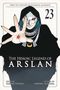 "The Heroic Legend of Arslan 23" in schwarzer Schrift. Illustration: Person mit Maske und Kapuze zeigt Hand mit rotem Auge., Buch