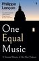 Text: „Philippe Lançon“, „One Equal Music“, „A Personal History of Life After Violence“. Schatten einer Kuppel im Hintergrund., Buch