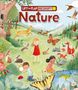 "LIFT THE FLAP DISCOVERY! Nature" zeigt spielende Kinder, Tiere und Pflanzen in einer lebendigen Waldlandschaft.
