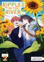 "RIPPLES IN THE RIVER" in kunterbunten Buchstaben. Zwei lachende Jungen im Sonnenblumenfeld unter blauem Himmel., Buch
