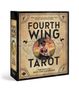 "Fourth Wing Tarot: The Official Deck and Guidebook." Ein Karton zeigt eine Frau mit Drachenmotiv, umgeben von Wolken und Drachen., Buch
