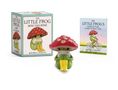 "The Little Frog Mini Figurine" von Maybell Eequay. Ein Frosch mit Pilzhut, gelben Stiefeln. Buch mit Frosch auf Fahrrad.