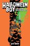 Titel: "HALLOWEEN BOY: LAST OF THE HALLOWEEN BOYS". Ein grinsender Held in orange, umgeben von Fledermäusen, hält ein leuchtendes Schwert., Buch
