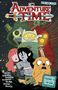 Logo "Adventure Time" oben, Schwert darunter. Ein Skelett, Finn, Jake, und andere Charaktere schauen erschrocken., Buch