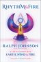 „Rhythm & Fire“, „Ralph Johnson“, „Earth, Wind & Fire“, mit einem stilisierten Adler und einem leuchtenden Dreieck im Hintergrund., Buch