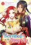 Titel: "Betrothed to My Sister's Ex". Zwei Figuren, eine Frau mit Blumen im Haar und ein Mann, halten ein leuchtendes Buch., Buch