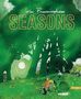 "John Burningham SEASONS" in kräftigen Buchstaben, grüne Illustration mit Radfahrer und Hund auf einer Wiese., Buch