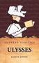 „Lushena Classics, Ulysses, James Joyce“ in schwarzer Schrift. Illustration: Person mit Hut liest ein Buch.