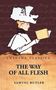"Lushena Classics. The Way of All Flesh. Samuel Butler." Illustration einer Person mit Hut, die ein Buch liest.