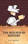 "Lushena Classics - The Red House Mystery - A.A. Milne." Illustration: Eine Frau mit großem Hut liest ein Buch., Buch