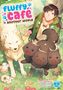 "Fluffy Café in Another World". Ein fröhlicher junger Mann mit Tieren in einem bunten, blühenden Garten., Buch