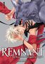 „REMNANT: The Beastmen Omegaverse Saga“. Ein Wolf und ein Mensch mit weißem Haar; rot-schwarze Kleidung., Buch