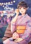 „You Must Be This Tall to Propose! 2“, eine Frau im Kimono lächelt neben einer Bank, trägt eine kleine Tasche., Buch