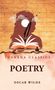 Lushena Classics. POETRY. Oscar Wilde. Eine Silhouette mit Wolken, Buch, Feder und fliegenden Vögeln., Buch