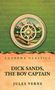"Lushena Classics", "Dick Sands, The Boy Captain", "Jules Verne". Kompass und Berglandschaft im Hintergrund, ruhige Farben., Buch