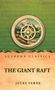 "Lushena Classics", "The Giant Raft", "Jules Verne". Ein Steuerrad vor Bergen auf grünem Hintergrund., Buch