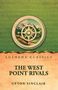 „LUSHENA CLASSICS“, „THE WEST POINT RIVALS“, „UPTON SINCLAIR“. Ein Kompass vor Berglandschaft im Vintage-Stil.