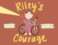 „Riley’s Courage“ in gelber Schrift. Mädchen mit Lampe, Fahrrad und Vogel. Illustration., Buch