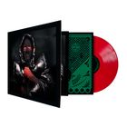 Rotes Vinyl, Albumcover mit schwarz gekleideter Person. Grünes Einlegeblatt mit Mustern und Symbolen.