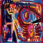 Bunte, chaotische Illustration mit einem stilisierten, abstrakten menschlichen Charakter und kräftigen, leuchtenden Farben.