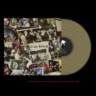 „Rilo Kiley“ auf Collage aus Konzertfotos, daneben eine braune Vinyl-Schallplatte.