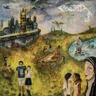 "Ghosted" in stilisierter Schrift oben. Illustration einer Stadt neben ländlicher Natur mit Menschen und Kindern.