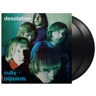 "desolation" oben, "cuby + blizzards" unten. Dunkles Foto von fünf Männern mit längeren Haaren, zwei schwarze Schallplatten.