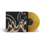 Text: "dissolution", "siamese". Eine goldene Vinylplatte neben einem Albumcover mit abstrakten, organischen Formen.