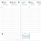 Kalenderwoche mit Tagen auf Englisch, Französisch, Deutsch, Italienisch, Spanisch; Datum 3.-9. Januar; Januar seitlich.