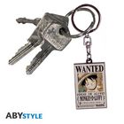 "WANTED DEAD OR ALIVE MONKEY D. LUFFY" auf einem Schlüsselanhänger mit zwei Schlüsseln, Logo "ABYstyle".