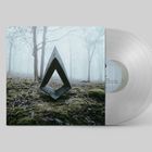 Der Text "AMOS" steht auf einer transparenten Vinylplatte. Die Platte ist teilweise auf einem Album-Cover im Nebelwald platziert.